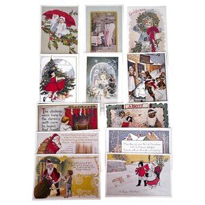 Retro Christmas Postcard Set of 24 Santa Claus & Holiday Scenes Vintage Style